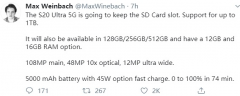 三星Galaxy S20 Ultra 5G将保留SD卡插槽，